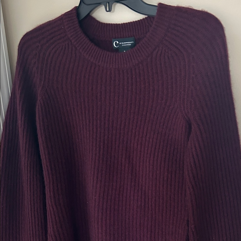 C by Bloomingdale's Cashmere Deep Burgundy Crew Neck Ribbed Sweater/Size Small - Picture 6 of 8